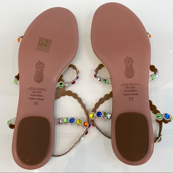 AQUAZZURA BEIGE TEQUILA CRYSTAL RAINBOW SANDALS SIZE IT 38 / US 8 NEW IN BOX! - Picture 16 of 16